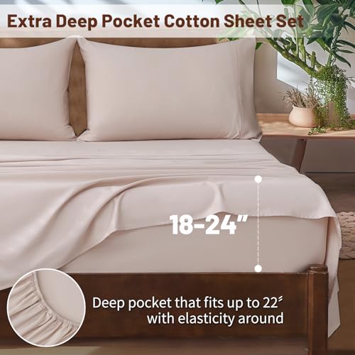 Image of Extra Deep Pocket Queen Sheets 18-24 Inch 100% Egyptian Cotton 1000 Thread Count Sateen Weave Soft Breathable 4 Pieces(Queen,Dusty Pink)