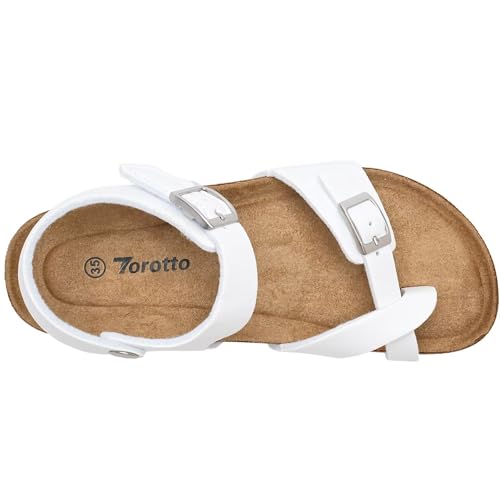 Image of Torotto Girls Boys Sandals with Cork Footbed Adjustable Buckle Summer Slides Flip Flops Open Toes Flat for Kids Toddler