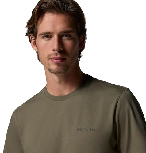 Columbia Camiseta básica de Manga Corta para Hombre, Color Verde Piedra, Talla M