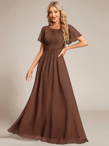 Image of Ever-Pretty Women's Spring Elegant Round Neck Short Sleeve Chiffon Empire Waist Floor Length Formal Dresses Bridesmaid Dress