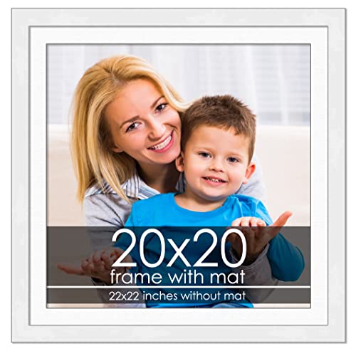 20x20 Frame with Mat - White 22x22 Frame Wood Made to Display Print or Poster Measuring 20 x 20 Inches with White Photo Mat