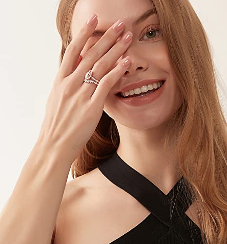 Tigrade 1Ct Bridal Ring Sets Teardrop Wedding Band Vintage Pear Cubic Zirconia Engagement Ring Halo Cz Promise Ring Gift For Women Size 3-12, Rose Gold,Size 7 #TOP4