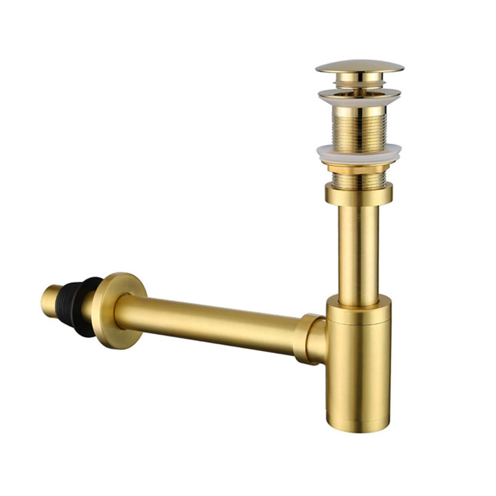 Siphon de bouteille en acier inoxydable pour lavabo de cuisine et salle de bain - Siphon en P - Ensemble complet sans trop-plein - Or brossé