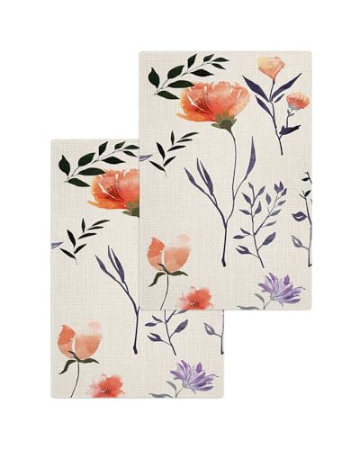 Farmhouse Floral Hand Towels Set,Waffle Weave Kitchen Towels 4 Pieces,Microfiber Hair Face Bath Tea Towel Absorbent Quick Drying Cleaning Dish Cloths,Botanical Flower Leaves 15.7