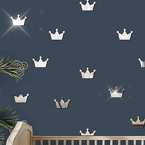 20Pcs Crown Mirror Wall Stickers, Princess Baby Room Wall Decor Mirror Wall Sticker For Kids Rooms, Mirror Crown Wall Decal (Silver Mirror, Acrylic Mirror Material) #TOP7