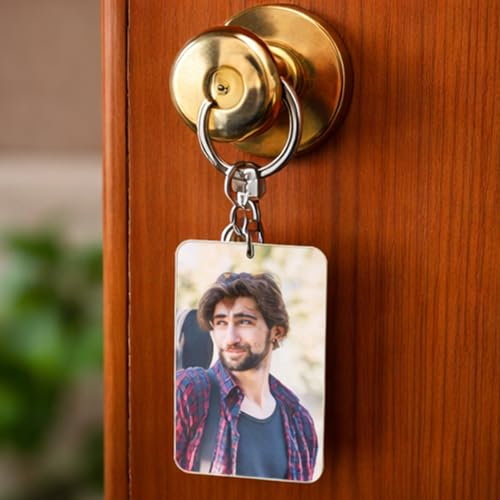 Image of Photo Keychain For Men, Girls, Friends, Car, Bike Customised /Personalized Keyring With Picture Gifts For Birthday, Anniversary 6.3x3.7 CM Wooden MDF