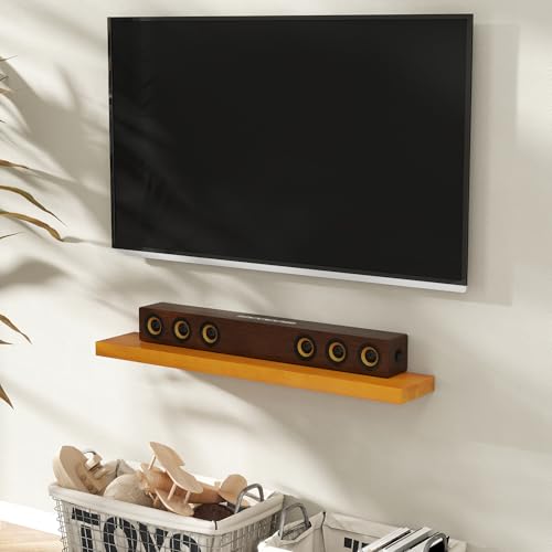 Image of Marsmiles 48 Inch Wood Floating Shelves | Rustic Honey Oak Wall Shelves Set of 2 | 48 inch W x 7.7 inch D x 1.6 inch H Wooden Shelves for Bathroom Living Room Kitchen