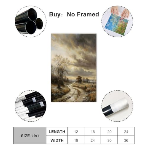 ANFOTCM Paysage rustique de route sinueuse, village de campagne, décoration murale vintage, peintures à l'huile célèbres pour salon, œuvres d'art classiques, décoration d'intérieur, 60 x 90 cm – vue 2