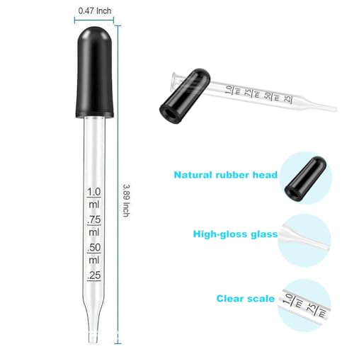 Image of Eye Dropper Set for Essential Oils,8Pcs 1ml Pipettes Dropper with Black Rubber Head, Calibrated Thick Glass Medicine Dropping Pipettes for Liquid, Straight-Tip