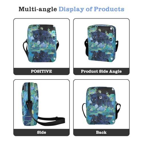 Chic Black Leopard with Blue Hydrangea Flowers mens messenger bag crossbody shoulder bag crossbody Cross Body Purse Adjustable Strap for work Casual4