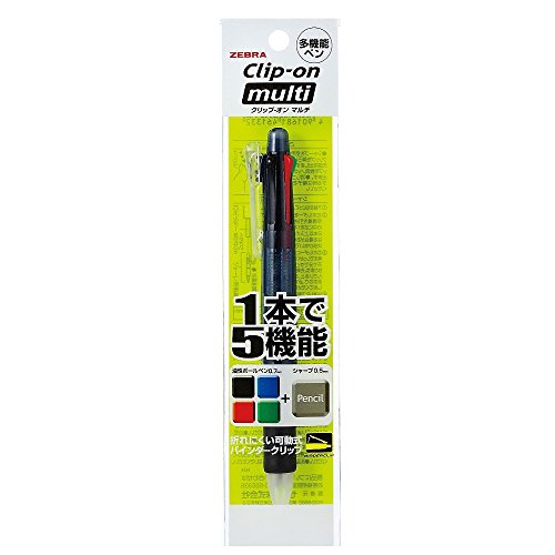 Zebra P-B4Sa1-Bk Multi-Functional Pen, 4 Colors + Sharp Clip-On Multi, Black #TOP1