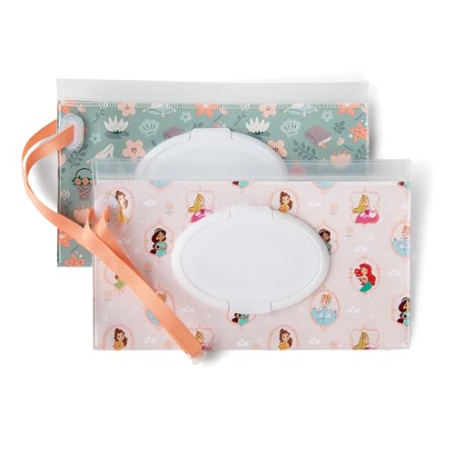 Image of Disney Baby by J.L. Childress Reusable Wet Wipes Case Pouch - Refillable Baby Wipes Dispenser, Travel Essential for On the Go, Portable Holder with Wrist Strap - Princess, 2 Pack