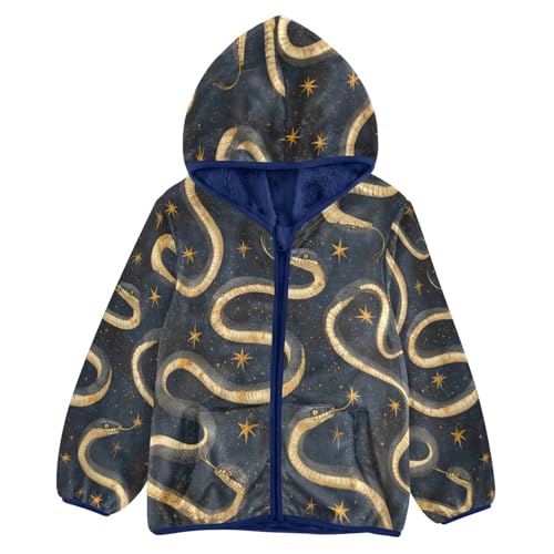 Pattern with Snakes and Stars Toddler Fleece Jacket Girl Boys Hooded Fleece Jacket Coat Warm Outwear Zip-up 3-10T