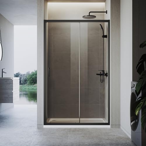 ZANOFIRA 1000mm Black Sliding Shower Enclosure 6mm Safety Tempered Gray Glass Screen Smooth Sliding Shower Door Reversible for Wet Room Bathroom Cubicle Screen Door