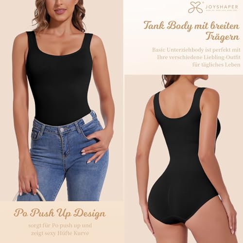 Joyshaper Shapewear Body Damen Square Neck Tank Bodys Bauchweg Miederbody Shaper Schwarz XL