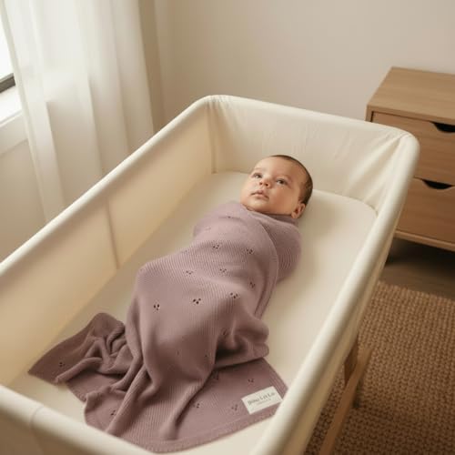 Image of 100% Luxury Organic Cotton Pointelle Knit Baby Quilt Blanket - Refined Lightweight Heirloom Nursery Essential (Pointelle - Sugar Plum)