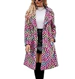 chouyatou Women's Open Front Leopard Print Faux Fur Long Trench Coat Lapel Collar Furry Jacket Coat (Large, Colorful)