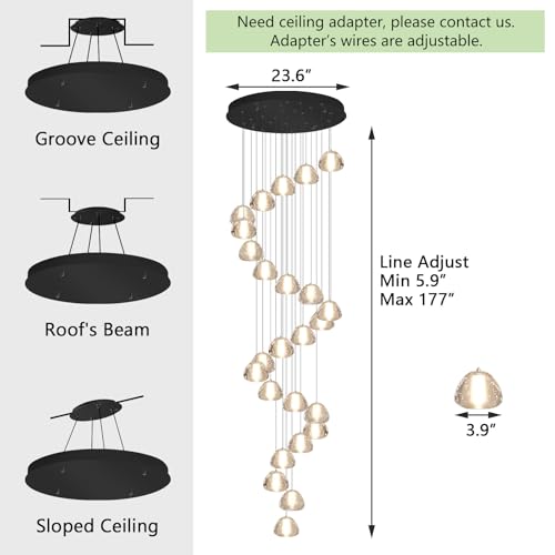 Image of 177'' Long Large Crystal Chandeliers 25-Lights LED Chandeliers for High Ceiling Handing Light Fixture for Hallway Foyer Staircase