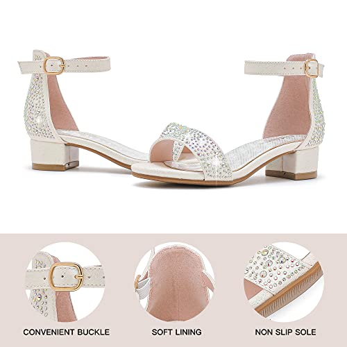 Dufannie White Sandals For Girls Little Big Kids White Communion Shoes Mary Janes For Girls Christmas Easter Party Snow Rhinestone Glitter Sandals Church Shoes Flower Girl Shoes For Wedding(Rhinestone White 1) #TOP7