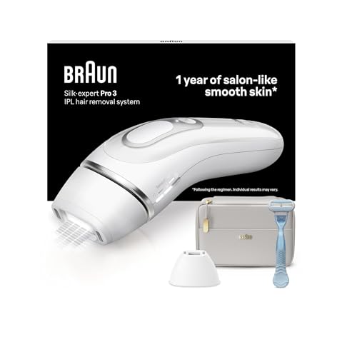 Braun Silk·Expert Pro 3, At Home Hair Removal, Alternative For Laser Hair Removal, Includes Pouch, Venus Razor, Precision Head, 1 Year Of Smooth Skin, Gift For Women, White/Silver, PL3121