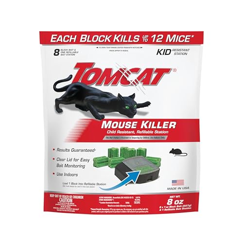 Image of Tomcat Mouse Killer Refillable Bait Station for Indoor Use - Child Resistant, 1 Station with 8 Baits (Bag)