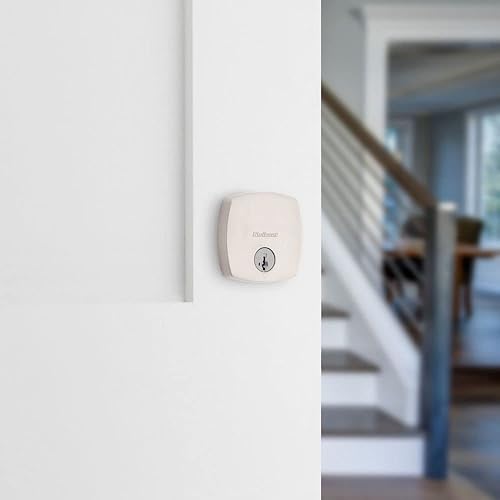 Miniatura 9 de Kwikset Midtown Cerradura de cerrojo de seguridad, puerta de entrada delantera con llave exterior moderna de níquel satinado, resistente a púas
