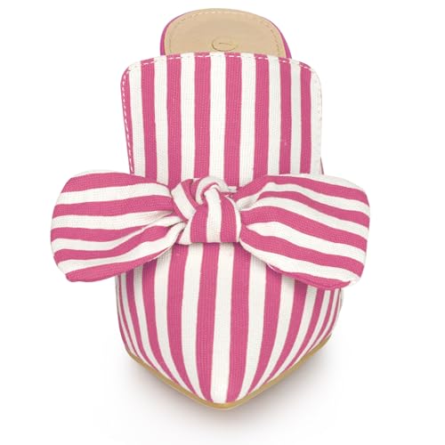 Allegra K Allegra K Women's Stripe Bow Slip on Stiletto Heel Hot Pink Slides Mules 10 M US