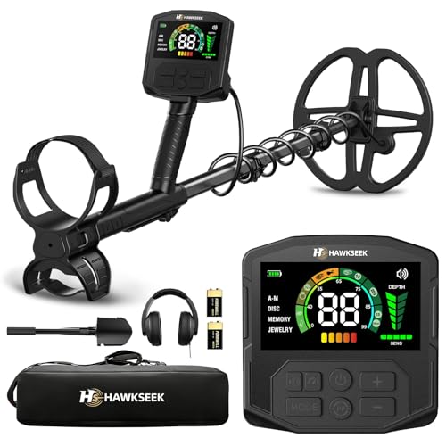 HawkSeek Metal Detector for Adults Professional - 2X Larger Backlit Color LCD Higher Accuracy Gold Detector with 10 Double-D Waterproof Coil New Advanced DSP Chip 5 Modes for Beach&Gold Hunting
