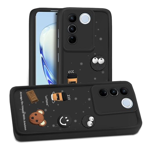 Image of AESTMO Back Case Cover for Vivo V27 / V27 Pro 5G Cover | Cute Fun Cartoon 3D Ball | Coffee Silicone Case | Full Body Protection | Camera Protection Back Cover for Vivo V27 / V27 Pro 5G (Black)