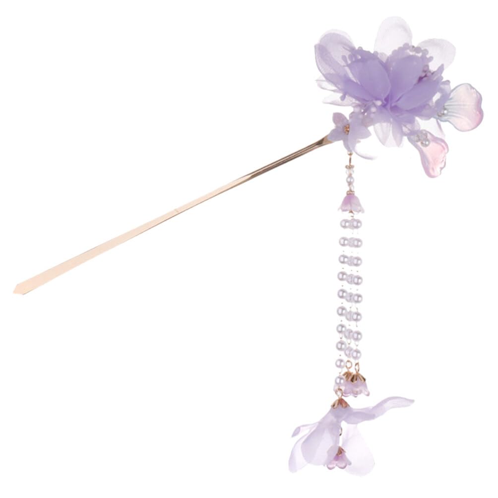 Vintage Flower Hair Stick for Buns, Pearl Flower Vintage Metal Hair Chopsticks for Women and Girls, Long Hairpin with Dangle Tassel, Elegant Bun Accessory for Daily Wear and Special Occasions
