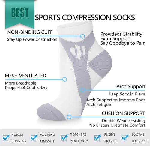 Image of Sooverki Copper Compression Socks Women and Men 6 Pairs - Circulation Arch Support Plantar Fasciitis Running Ankle Socks