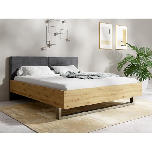 Lomadox Schlafzimmer Komplett Set 4-teilig mit Bettgestell 180x200 cm Kleiderschrank Kommode Nachttische modern in Graphit mit Eiche – Bild 5