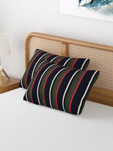 Image of 180 TC Pillow Cover Set of 2 | Pillow Cover Cotton 100% | Pillow Cover Set of 2 King Size | Wrinkle Free & Fade Resistance | Striped Pattern | Standard Size | All Season Use (Stripe Black)