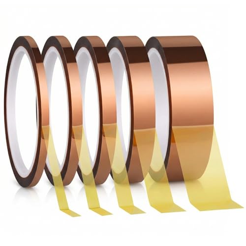 5 Stücke Kapton Tape Hitzebeständiges Klebeband Hohen Temperaturen Klebeband Isolierband Wärmeband Polyimid Film Klebebands für Sublimation Elektronik Leiterplatten(5 mm/8 mm/12 mm/25 mm/30 mm X 33 m)