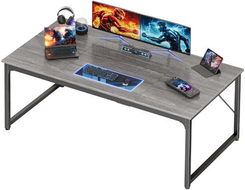 PRAISUN 63 X 29.5 Inch Computer Desk with Deeper Desktop, Gaming Office Writing Work Desk for Home Office, Study, Bedroom, Work from Home, Metal Frame, Grey