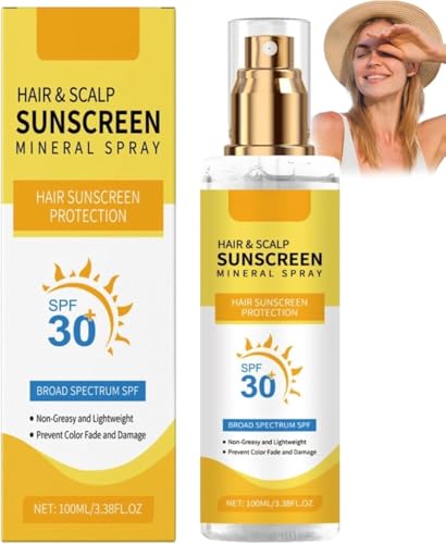 Hair and Scalp Sunscreen Spray SPF 30, Hair & Scalp Sun Protection Spray, Sun Protection, Prevents Color Fade & Dryness, Non-Greasy & Lightweight for Hiking/Beach/Running (1)