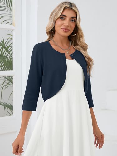 Image of Heymoments Women's 3 /4 Sleeve Casual Shrugs Lightweight Open Front Cropped Cardigan for Dresses