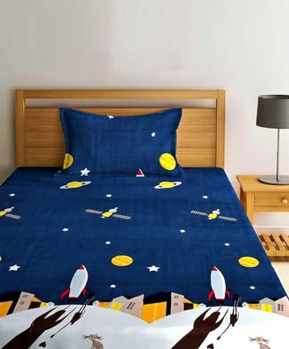 SHOVIJ Glace Cotton Single Bed (60 x 90) Super Soft Bedsheet for Kids with 1 Pillow Cover - Rocket (B0D2WBVMVW) Amazon Price History, Amazon Price Tracker