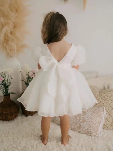Tulle Flower Girl Dress for Wedding Kids Puff Sleeves Satin Short Princess Pageant Dress Bowknot Prom Ball Gowns3
