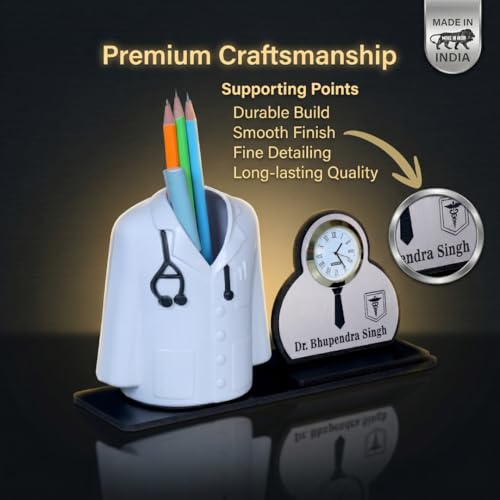 Image of Creative personalized Organizer & gift for doctor Pen Stand | Apron /Coat Shape Pencil Holder | A best gift for doctors female, male & Medical Aspirants for Graduation or Clinic Opening