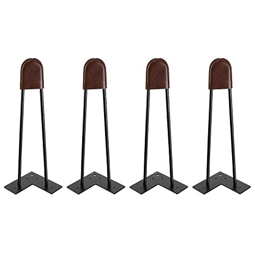 16" Hairpin Legs (Satin Black) Bonus Free Leg Socks, 3/8" Rod Diameter-Set Of 4 #TOP4