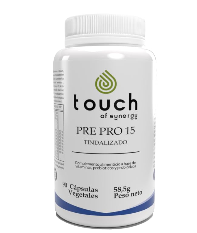TOUCH OF SYNERGY - Pre+Pro 15 - Fórmula Simbiótica - 90 Cápsulas - Probióticos, Prebióticos y Enzimas Digestivas - Equilibra la Flora Intestinal, Mejora la Digestión y el Sistema Inmunitario