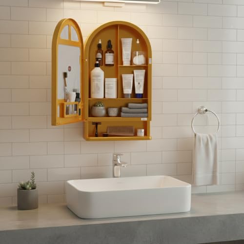 Image of BRANCO Plastic Ideal Mirror Cabinet | Multipurpose Cabinet | Wall Mounted Hanging Mirror Bathroom Accessories | Mirror Cabinet for Living Room, Bathroom, Bedroom (Metalic Gold)