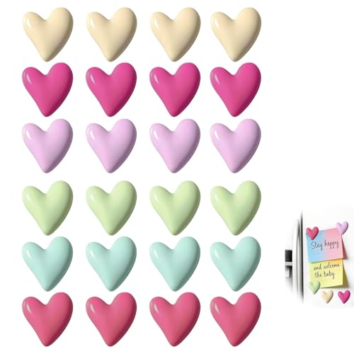 24 PCS Cute Fridge Magnets for Whiteboard Set, Colorful Heart Shaped Whiteboard Magnets Mini White Board Magnet Fridge Suitable for Decorating Offices Living Rooms and Kitchens