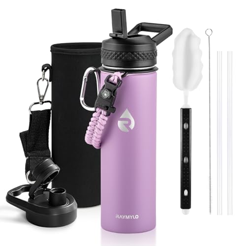 Image of RAYMYLO Insulated Water Bottle 20 oz, Triple Wall Vacuum Stainless Steel (Cold for 24Hrs, Hot for 12Hrs), Leak Proof & Non-BPA, Modern Water Bottle Jug for School with Straw Spout Lids