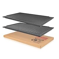 GFTIME Gusseisen Grillplatten 41,8 X24cm für Ofen, Herd & Grill, Holzkhlegrill Gusseiserne Wende-Grillplatten, Gussgrillplatte, Kochgrill & Grillpfan 2 in 1 Reversible Griddle Grill, 1 Packung – Ansicht 9