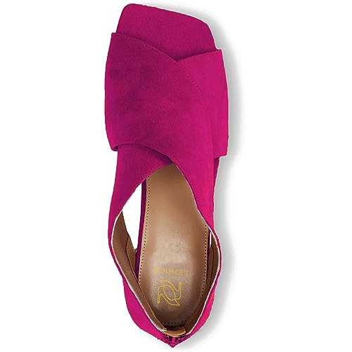 LEHOOR Women Chunky Heel Open Toe Booties Suede Side Cut-Out Ankle Boots Square Peep Toe 2 Inch Block Mid Heels Dress Heeled Sandal Booties Back Zipper Summer Casual Size 4-11 M US2