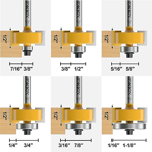 Image of Rabbet Router Bit Set 1 /4 Shank, Rabbeting Router Bits 1pcs with 6 Bearings for Interchangeable and Adjustable Multi Depths Cutter 1 /8 inch, 1 /4 inch, 5 /16 inch, 3 /8 inch, 7 /16 inch, 1 /2 inch