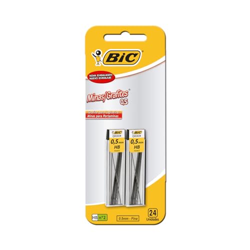 Grafite Minas BIC Espessura #HB 0,5mm, Tubo com 12 Grafites, Blister com 2 Tubos, 854807, Praticidad