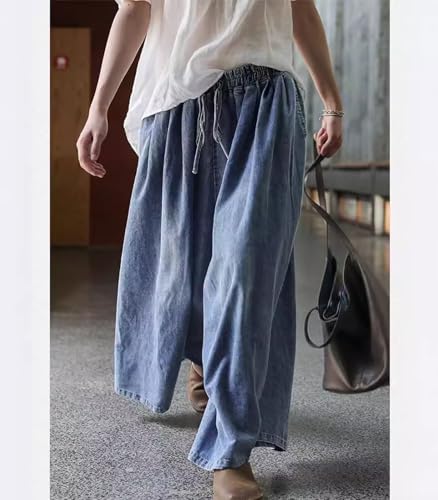 FTIMILD Baggy Extra Wide Leg Jeans Loose Fit Elastic Waist Casual Denim Pants Plus Size Drawstring Jeans3